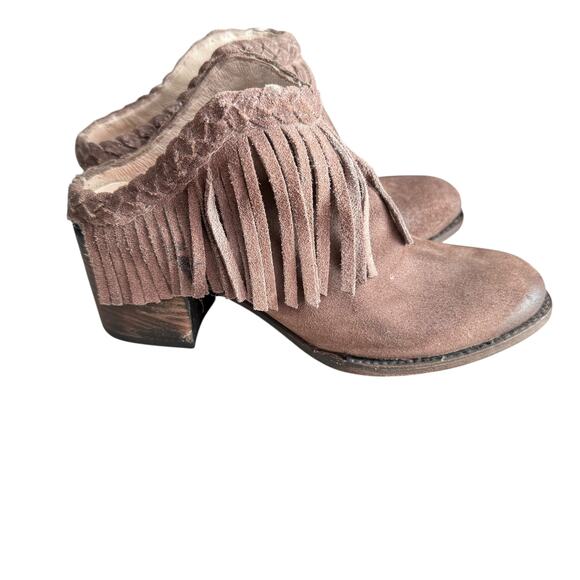 Freebird Lucy Fringe‎ Mules Women 9 Brown Suede Heeled Leather Boho Western - Picture 1 of 9
